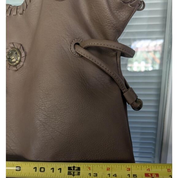 Dark Brown Pebbled Faux Leather Marion Slouchy Tote Gold Chain Bag Brass Horse - Picture 10 of 12